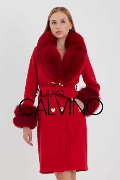 -DOBLE- Cashmere Coat w/ Fur ( Red )