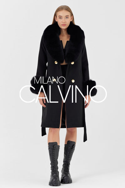 -DOBLE- Cashmere Coat w/ Fur ( Black )