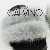 Luxurious Women’s Slippers with Two Strips of Mink Fur - Genuine Leather Sole - Milano Calvino