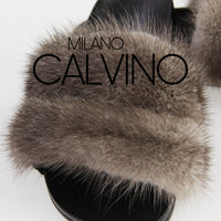 Luxurious Women’s Slippers with Two Strips of Mink Fur - Genuine Leather Sole - Milano Calvino