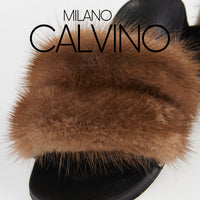 Luxurious Women’s Slippers with Two Strips of Mink Fur - Genuine Leather Sole - Milano Calvino