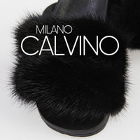 Luxurious Women’s Slippers with Two Strips of Mink Fur - Genuine Leather Sole - Milano Calvino