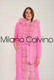 Long Tricot Cardigan w/ Fin Fur (Gum Pink)