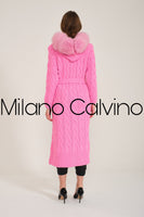 Long Tricot Cardigan w/ Fin Fur (Gum Pink)